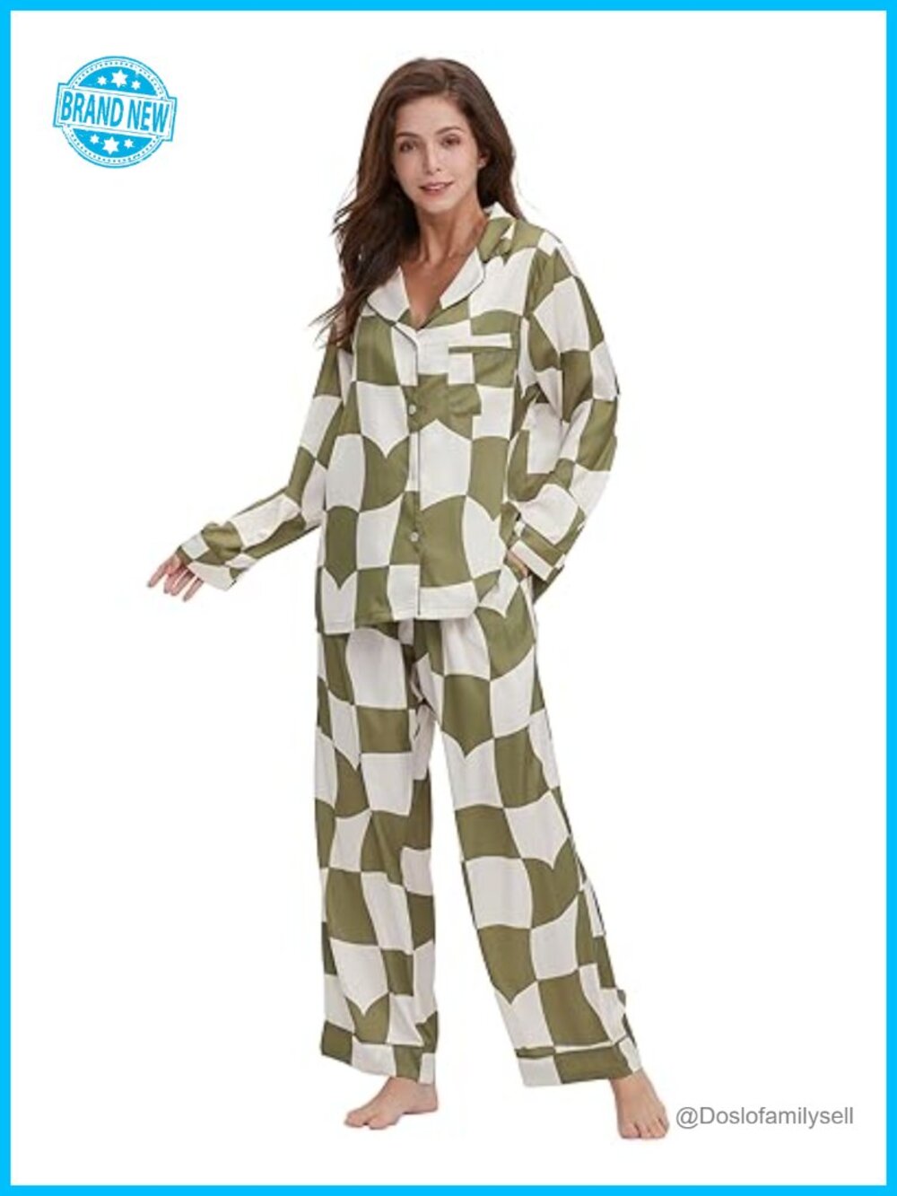 Women's Satin Pajama Set Button Down Long Sleeve Pjs Sleepwear with Pockets